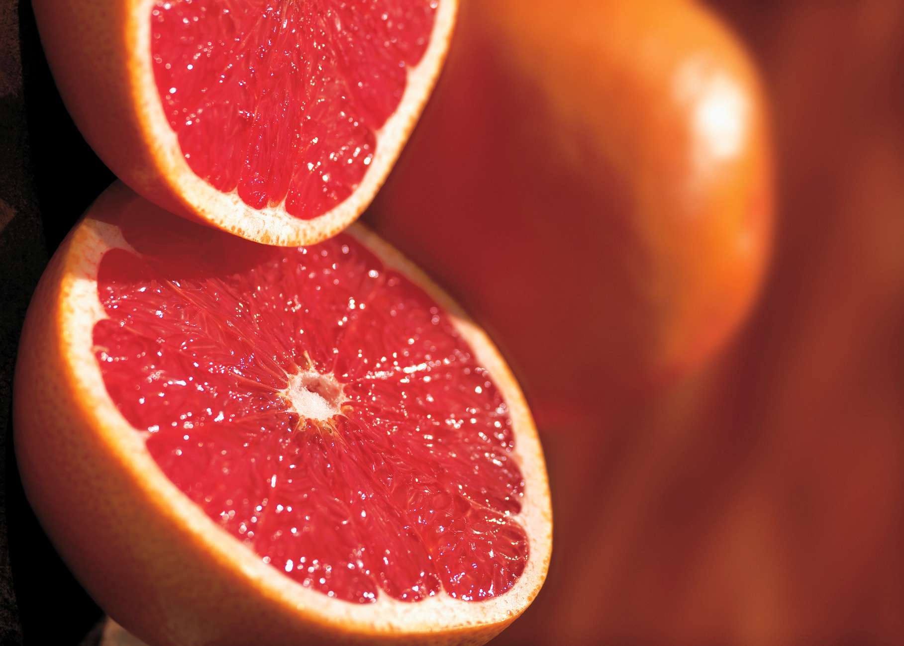 close-up of a cut open grapefruit
